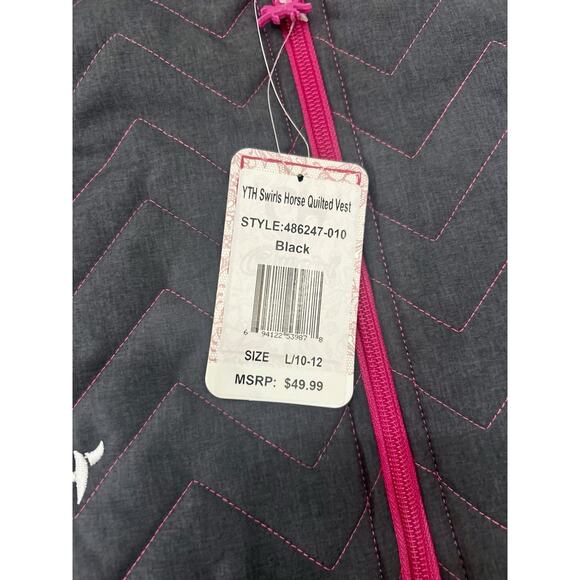 Cowgirl Hardware Brown Pink Embroidered Quilted Vest Girls Size L 10/12 NWT $50 - Picture 3 of 5